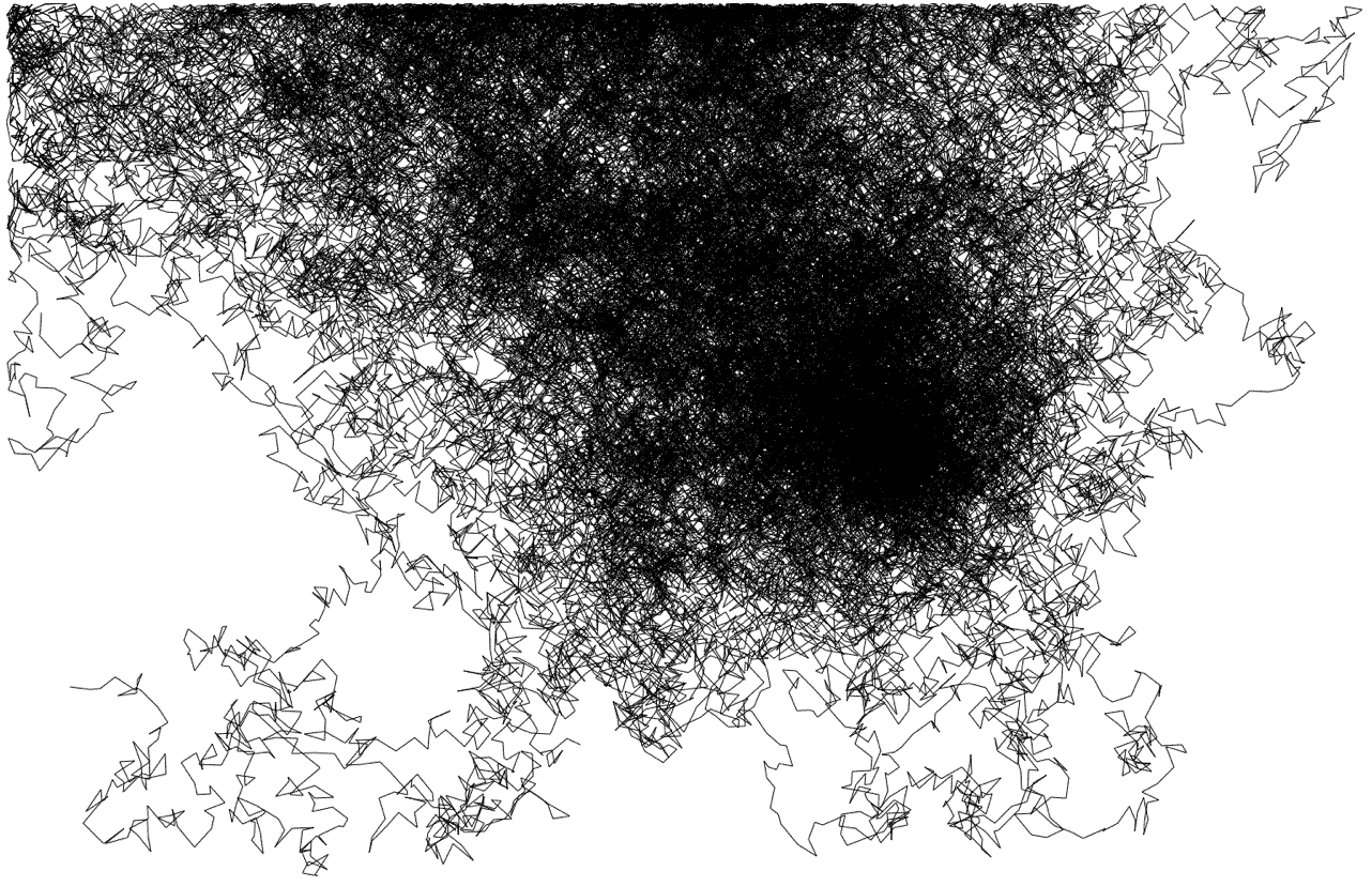 A generated work of lines that used messages on twitter as entropy to create random images